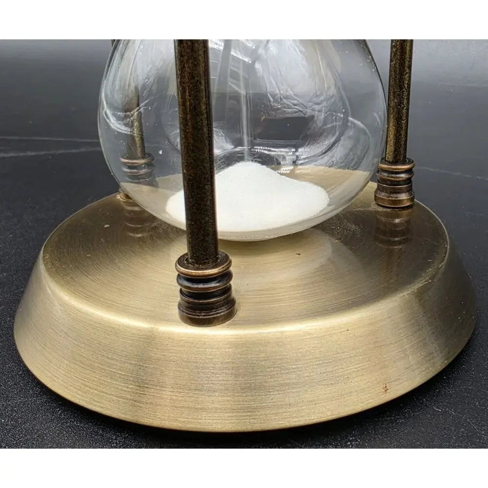 Vintage Brass Hourglass 15 Min White Sand Glass Timer Desk Decor 3 Pillar